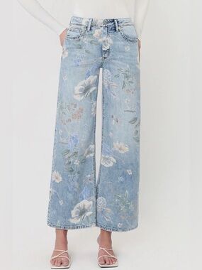 VERVET BY FLYING MONKEY Light Blue Floral Wide Leg Jeans